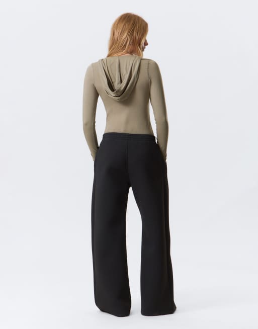 Weekday wide leg sweatpants in black scuba-style fabric