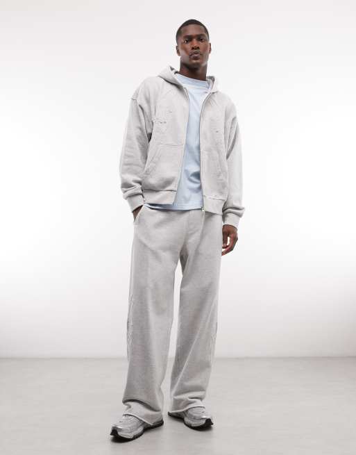 Weekday co-ord wide leg joggers in grey melange with embroidery detail, 2 of 3