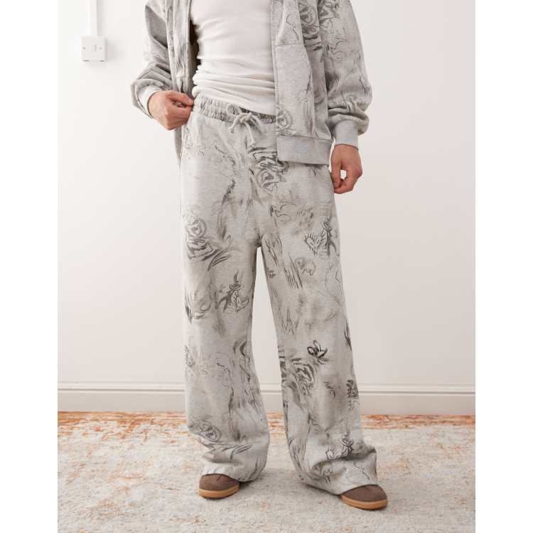 Weekday wide leg sweatpants with scribble graphic print in heather