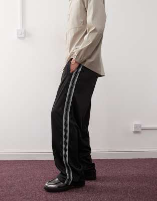 Weekday Wide Leg Sweatpants With Side Tape Details In Black
