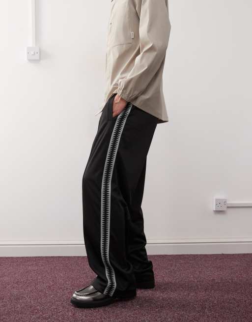 Weekday wide leg sweatpants with side tape details in black