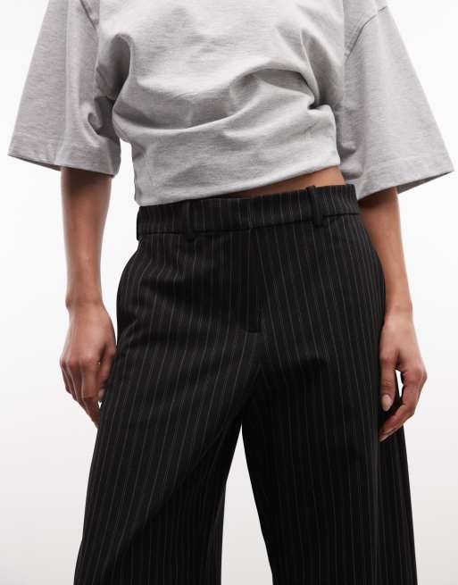 Weekday wide leg tailored pants in black pinstripe, 3 of 5