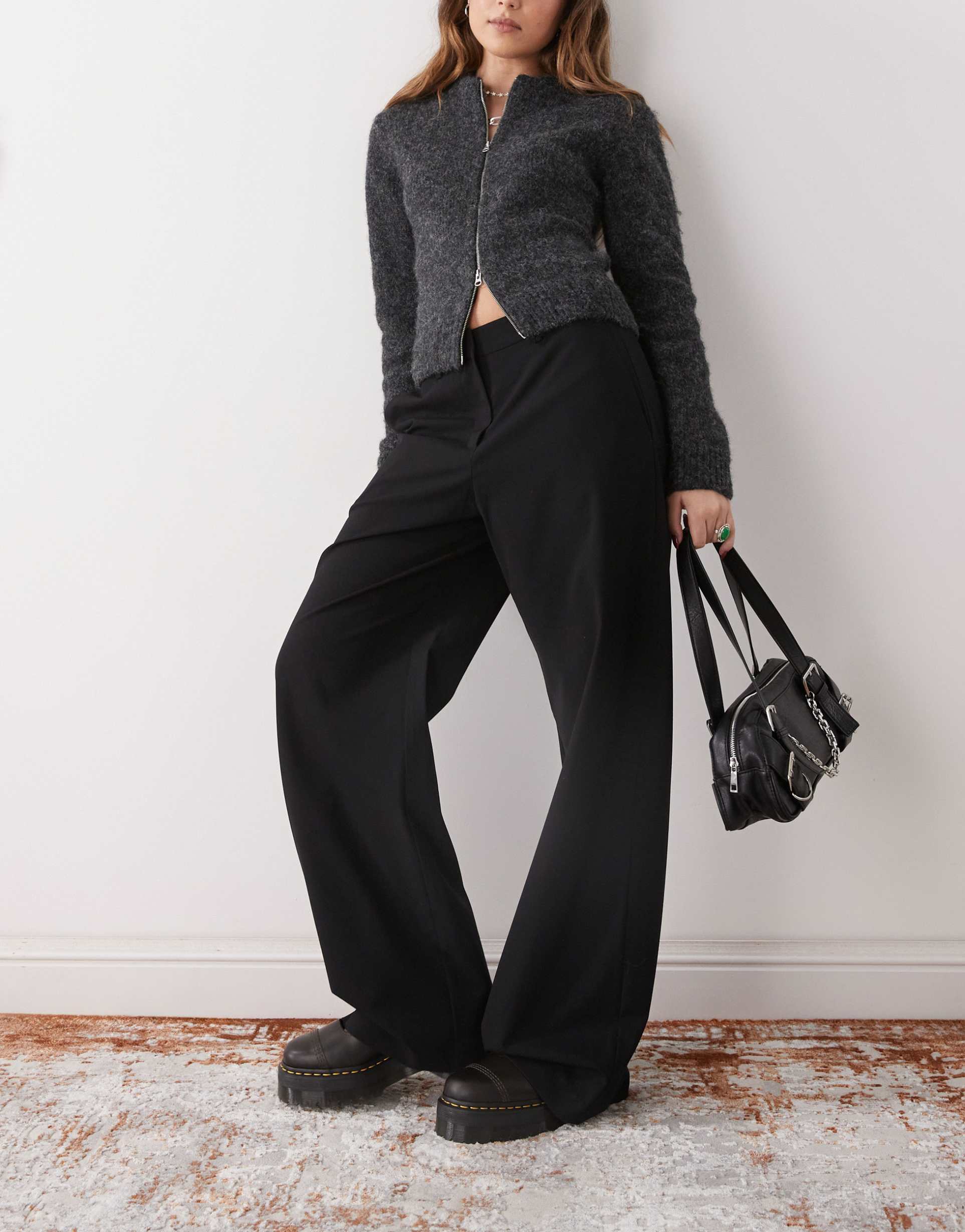 weekday wide leg tailored pants in black