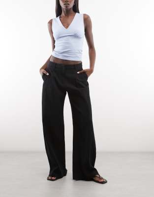 Weekday Wide Leg Tailored Pants In Black