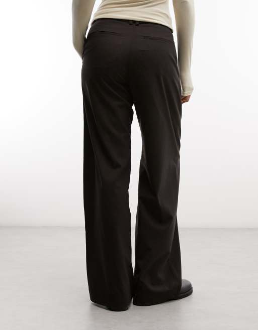 Weekday wide leg tailored pants in dark brown melange, 3 of 5