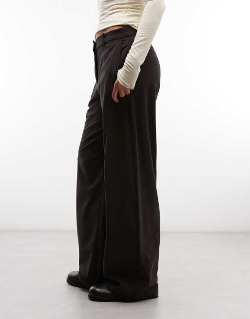 Weekday wide leg tailored pants in dark brown melange, 5 of 5