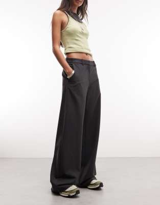 Weekday Wide Leg Tailored Pants In Gray