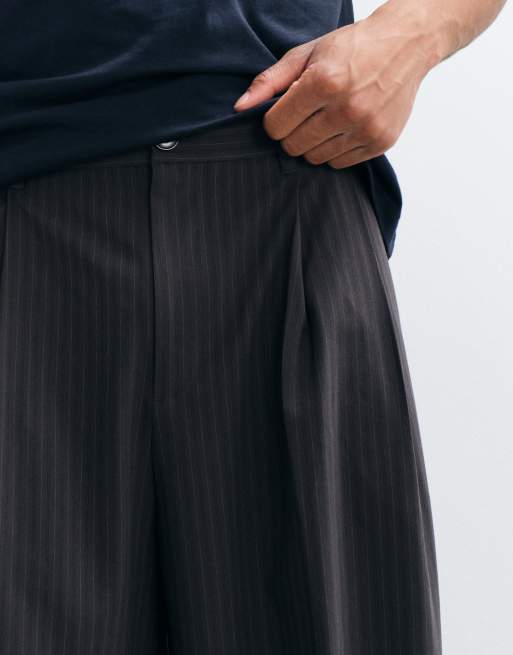 Weekday wide leg tailored pants in dark gray pinstripe, 5 of 5