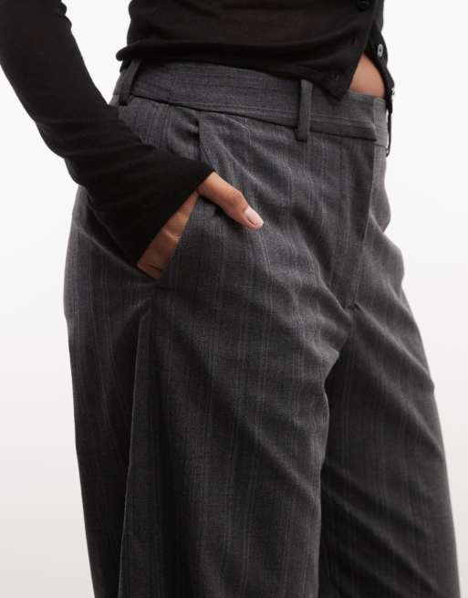 Weekday wide leg tailored pants in dark grey pinstripe, 4 of 5