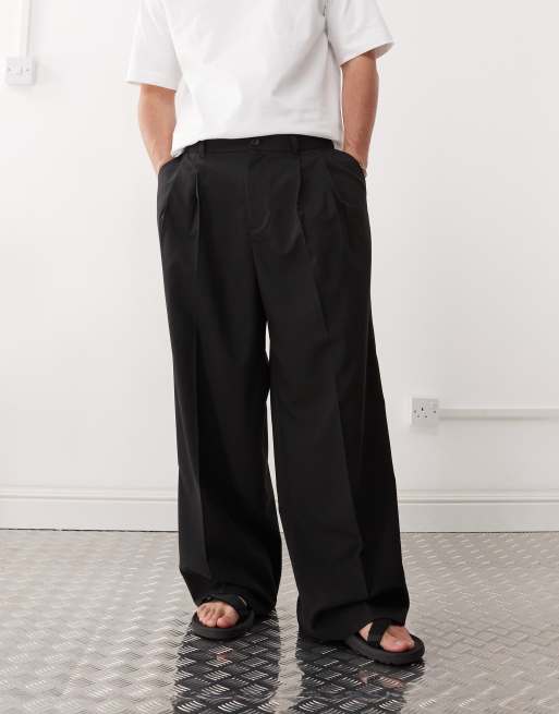 Weekday wide leg tailored pants with front pleats in black, 2 of 5