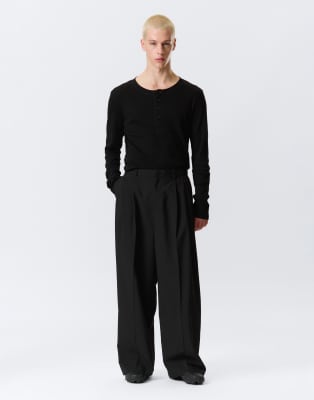 Weekday Wide Leg Tailored Pants With Front Pleats In Black