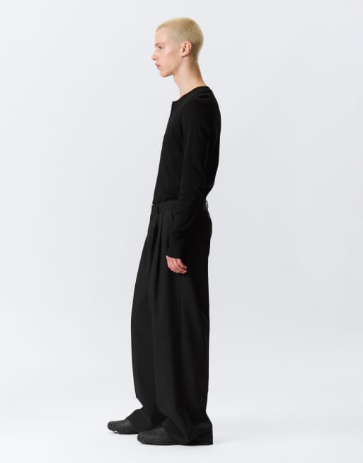 Weekday wide leg tailored pants with front pleats in black, 3 of 4