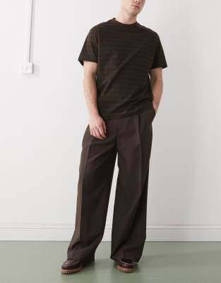 Weekday Wide Leg Tailored Pants With Front Pleats In Brown
