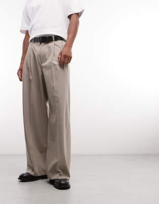 Weekday Wide Leg Tailored Pants With Front Pleats In Brown