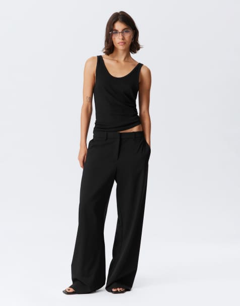 Weekday wide leg tailored trousers in black - view 1
