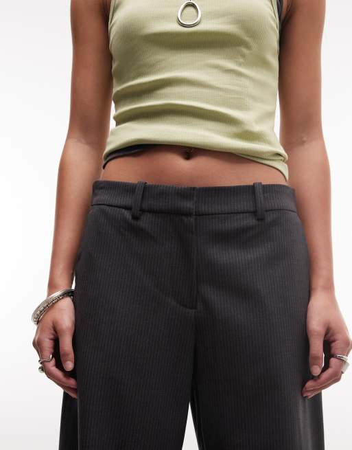 Weekday wide leg tailored trousers in dark grey melange pinstripe, 3 of 5