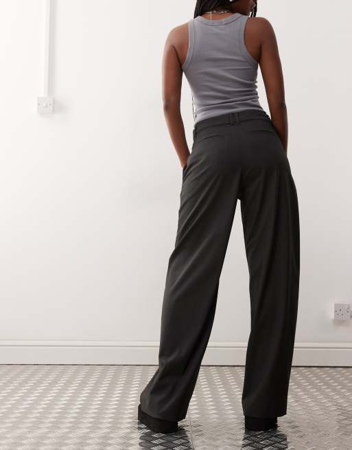 Weekday wide leg tailored trousers in dark grey melange, 4 of 5