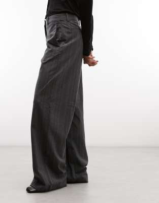 Weekday Wide Leg Tailored Trousers In Gray