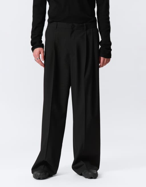 Weekday wide leg tailored trousers with front pleats in black, 4 of 4