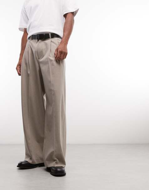 Weekday wide leg tailored trousers with front pleats in pinstripe mole