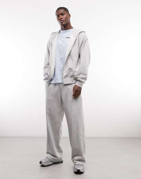 Weekday wide leg trackies in grey melange with embroidery detail (part of a set) - view 1