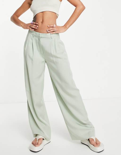 Weekday wide leg trousers in khaki | ASOS