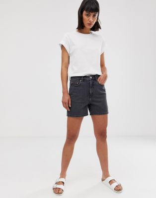 Weekday wide longer length denim shorts in night black | ASOS