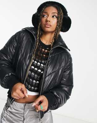 Weekday Wield chevron puffer jacket in black