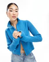 Weekday Maggie wool turtle neck jumper with exposed seam detail and wider  sleeves in blue melange