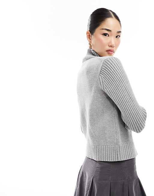 Weekday Winona high neck rib zip-through cardigan in Gray | ASOS Weekday Winona high neck rib zip-through cardigan in Gray | ASOS