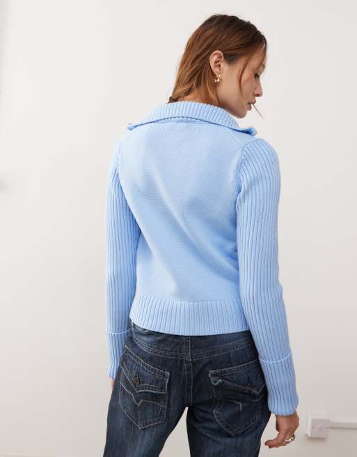 Weekday Winona high neck zip cardigan with folded cuffs in