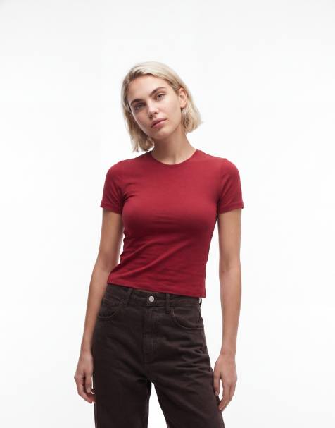 Weekday – Wiśniowoczerwony dopasowany T-shirt - view 1