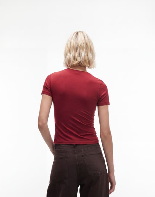 Weekday – Wiśniowoczerwony dopasowany T-shirt, 4 z 4