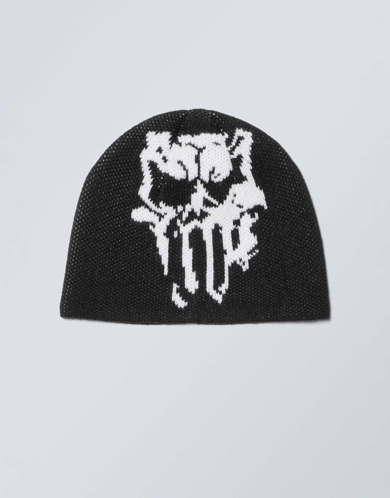 Шапочка из полушерстяной ткани на каждый день с жаккардовым рисунком черного цвета