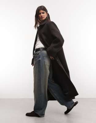 Weekday Wool Blend Car Coat In Brown