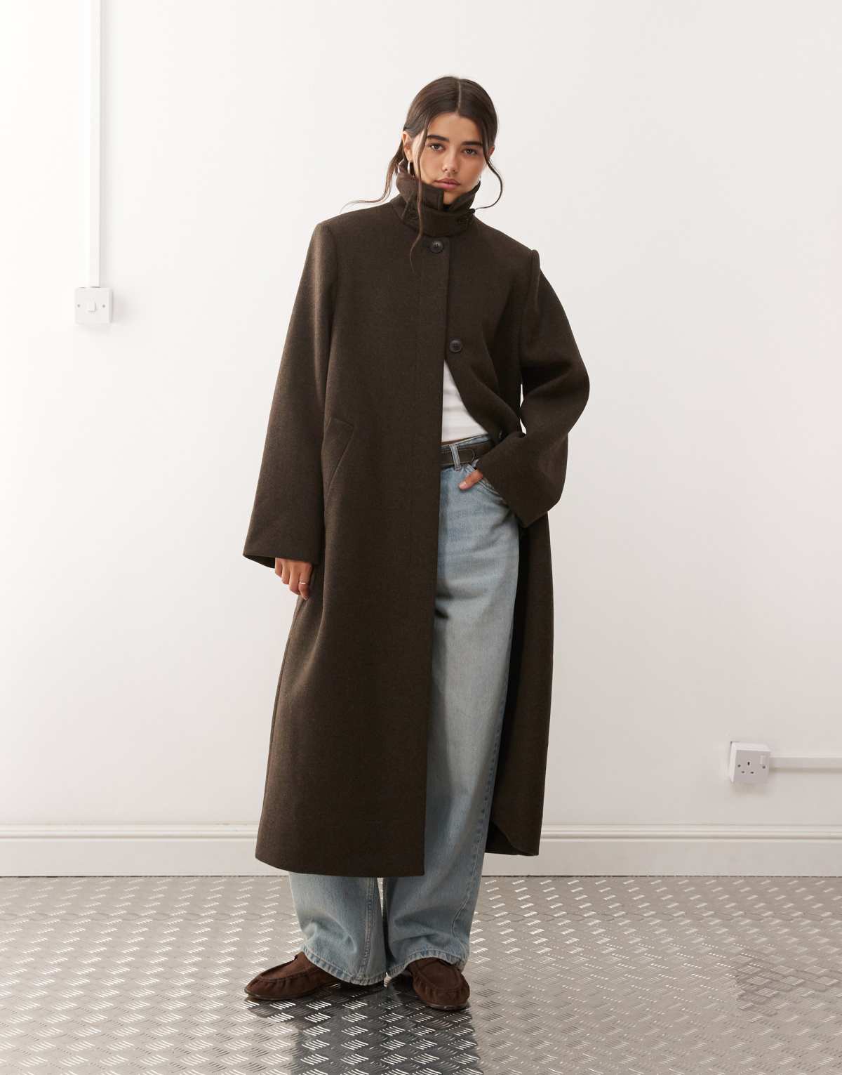 Weekday wool blend car coat in dark brown