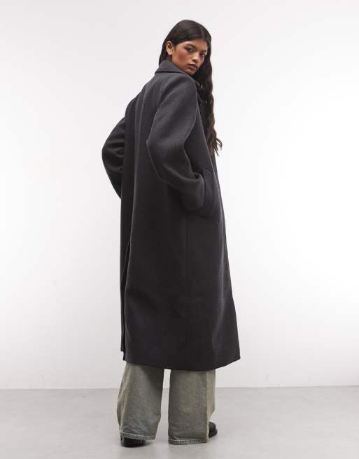 Weekday wool blend car coat in off-black melange, 4 of 4