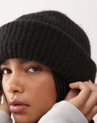 Weekday Wool Blend Chunky Beanie In Black
