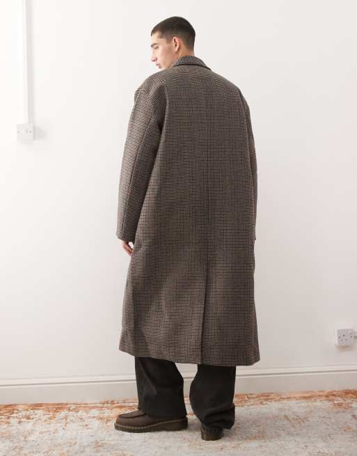 Weekday wool blend coat in black and beige check, 3 of 5
