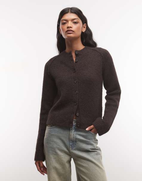 Weekday wool blend fitted cardigan in dark brown exclusive to ASOS - view 1
