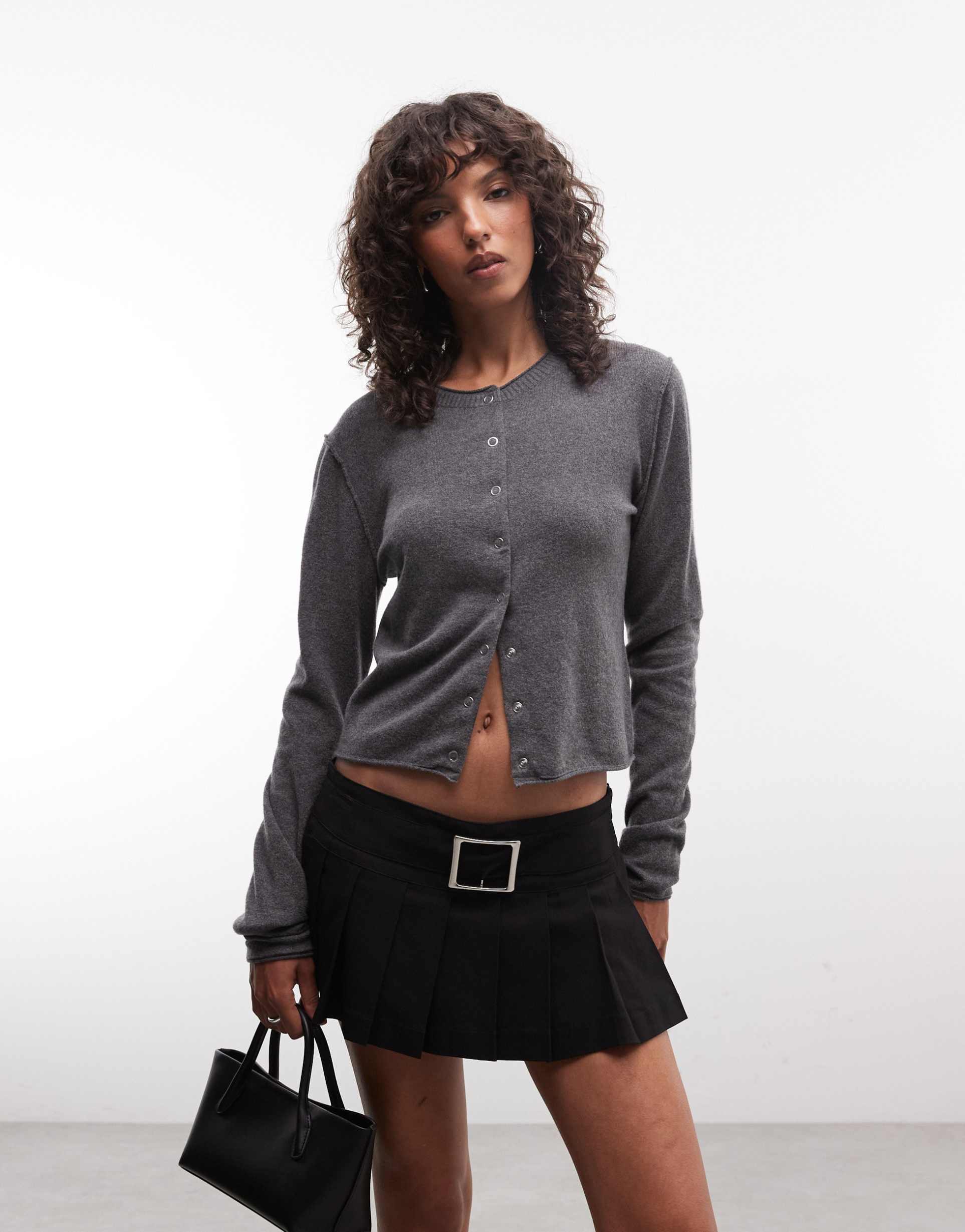 weekday wool blend fitted cardigan in gray melange