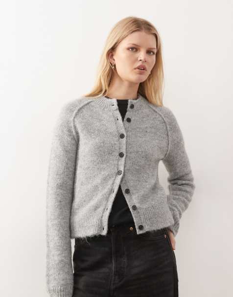 Weekday wool blend fitted cardigan in grey melange - view 1