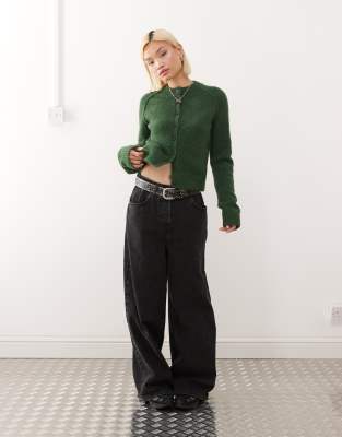 Weekday Wool Blend Fitted Cardigan In Green
