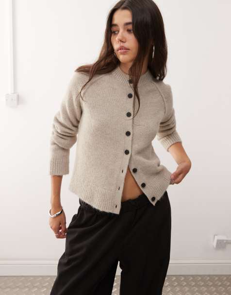 Weekday wool blend fitted cardigan in light mole melange - view 1