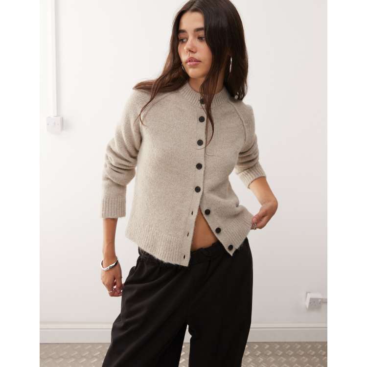 Weekday wool blend fitted cardigan in light mole melange | ASOS