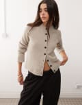 [Weekday] Weekday wool blend fitted cardigan in light mole melange-Neutral L Light mole melange