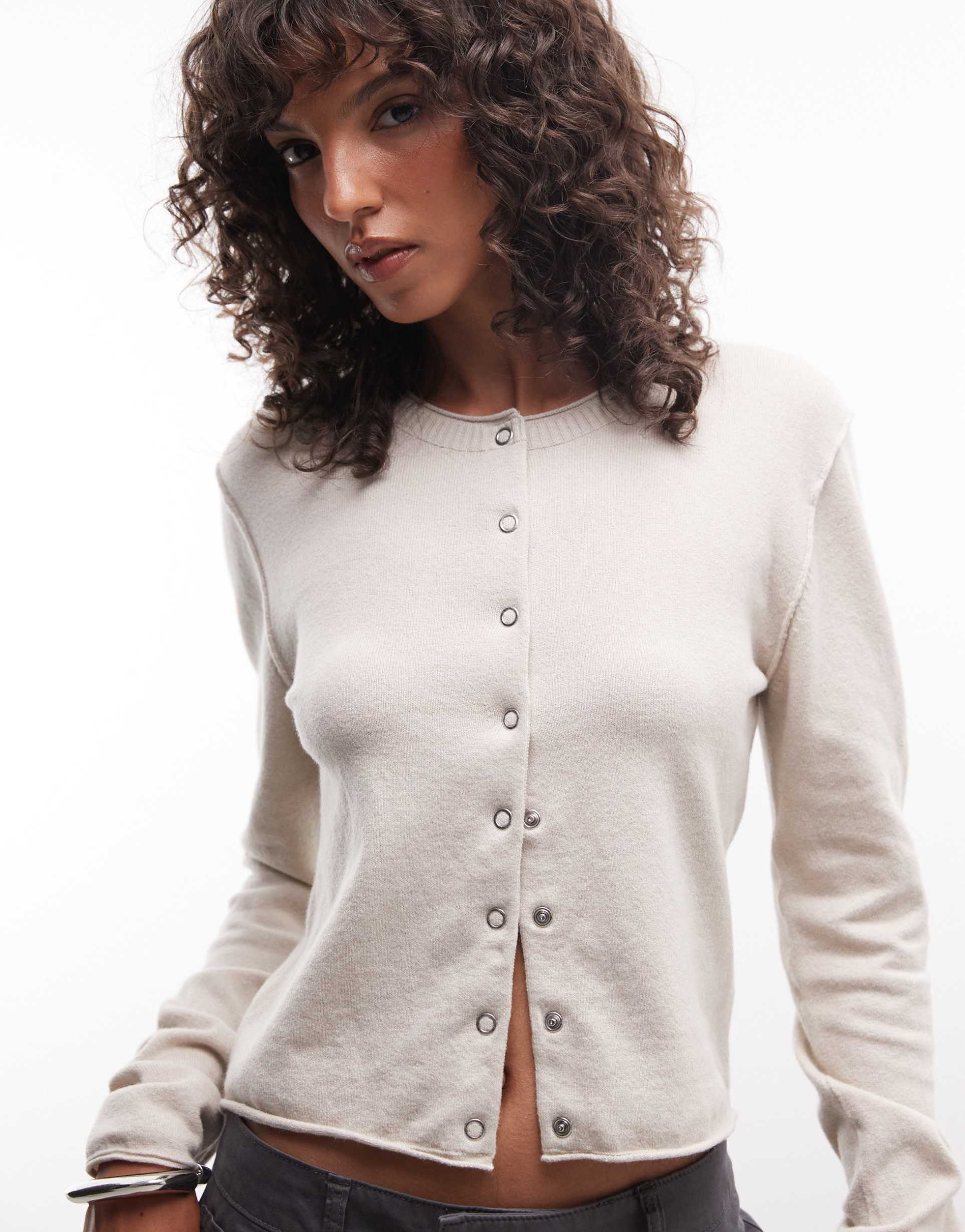 weekday wool blend fitted cardigan in light mole