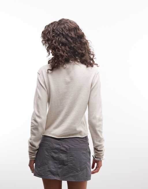 Weekday wool blend fitted cardigan in light mole, 4 of 4