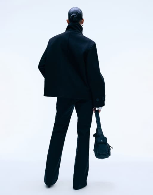 Weekday wool blend funnel neck jacket in black, 3 of 5
