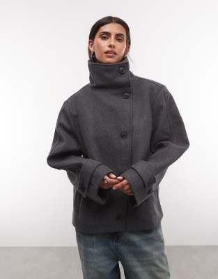 Weekday Wool Blend Funnel Neck Jacket In Grey